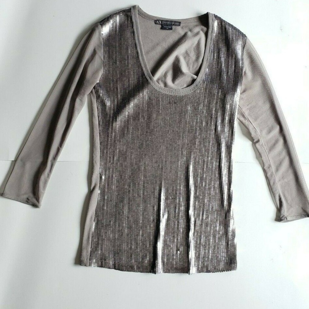 AX Armani Exchange Women’s Sheer 3/4 Sleeve Sequin